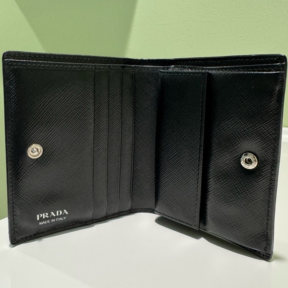 PRADA Saffiano Leather Small Bifold Wallet Black Floral Print - Picture 3 of 14
